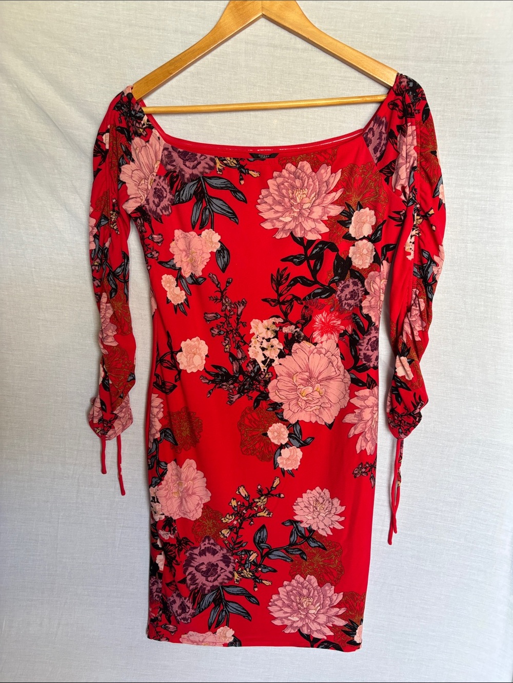 Guess Red Floral Off-Shoulder Dress